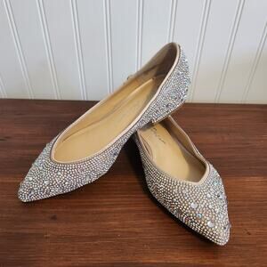 Betsey Johnson Girls Size 3.5 Crystal Wedding Day Flats‎ Blue Bottom New